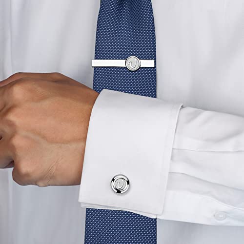 image for AMITER Mens Cufflinks and Tie Clip Set for Tuxedo Shirts Necktie - Sil