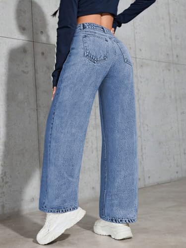 Image of Celary Women High Waisted Wide Leg Jeans||Stretch Denim Palazzo Pants||Casual Loose Fit Straight Jeans for Women & Girls