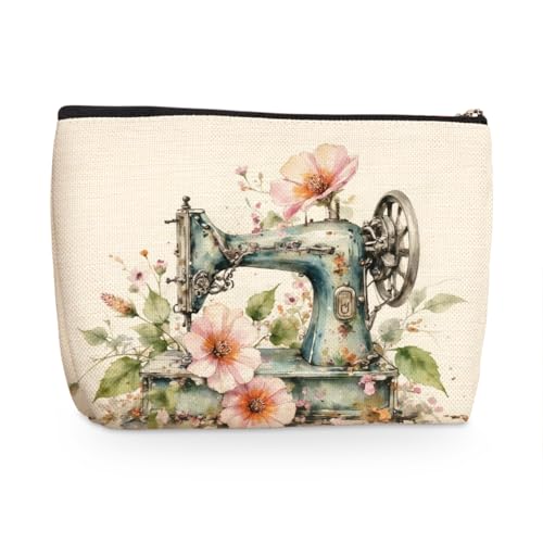 Sewing Makeup Bag, Sewing Gifts for Quilters Quilt Flower Cosmetic Bags Travel Organizer Bag Makeup Pouch, Sister Birthday Christmas Gift for Women Mom Friend, Flower Lovers Gifts for Women