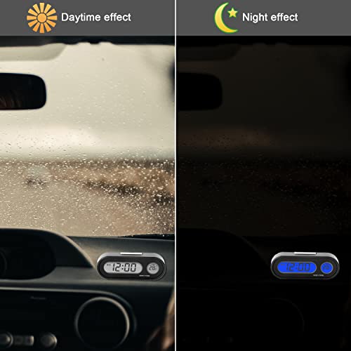 Car Clocks With Fahrenheit Temperature Blue Backlight 2 In 1, Small Electronic Clock For Dashboard Car Clock, Vehicle Lcd Backlight Digital Dashboard Clock Mini Clock Adhesive (Includes Battery) #TOP5