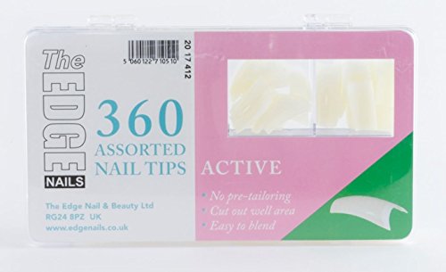 THE EDGE Active Nail Tips Assorted Sizes 1-10 (360 Pack) - Strong Nail Tips