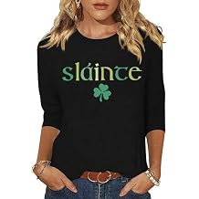 3/4 Sleeve Shirts for Women St Patricks Day Shamrock Clover Graphic Shirts Lucky Irish Festival Party Tops