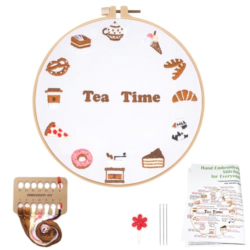 Image of Topapfo Advanced Embroidery Kit with Beginner Tutorials, Clock Funny Embroidery Patterns with Hoops Thread Needles Threaders