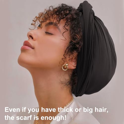 DRESHOW Hair Wrap for Women Ribbed Soft Stretch Jersey Head Scarf Breathable Lightweight Turban Solid Color - Image 2
