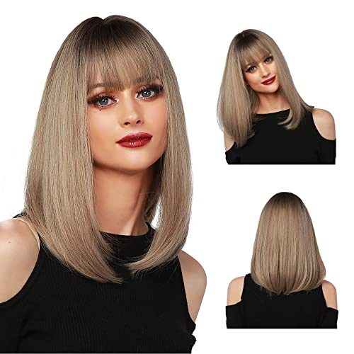 MISHAIR Perruque Femme Courte D'épaule Synthétique,Perruque Soyeuse avec Frange naturelle pour Cosplay,Soirée,Costumée Cover