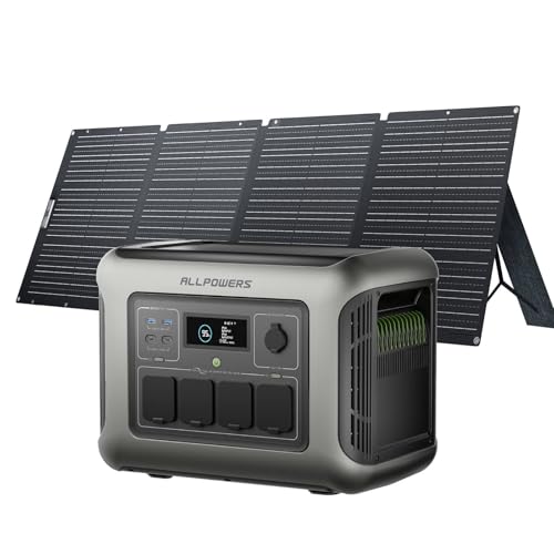 ALLPOWERS R1500 LITE ポータブル電源と200W ソーラーパネル セット 1056Wh 大容量 リン酸鉄リチウム 蓄電池 家庭用 ポータブルバッテリー 業界1kWh以上電源 定格出力1600W 瞬間最大3200W 53分で80%充電可能 発電機 小型 UPS機能付き アプリ遠隔操作 静音設計 非常用電源 防災備蓄・キャンプ・車中泊・家庭用・事業用に最適 太陽光発電セット