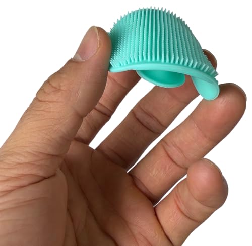 MMSGA Silikon Baby-Badebürste, Kopfhaut-Massagebürste, Babybettbürste, Shampoo, manuelle Gesichtsreinigungsbürste für Erwachsene, Peeling-Bürste, ultraweiches Silikonpinsel (Blau+Rosa+Grün)