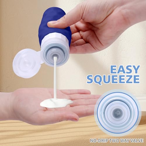 Image of Silevoler Travel Bottles for Toiletries, 4pcs Tsa Approved 3oz Travel Size Containers, BPA Free Leak Proof Premium Silicone Bottles, Refillable Liquid Squeezable Accessories W /Toiletry Bag (Blue)