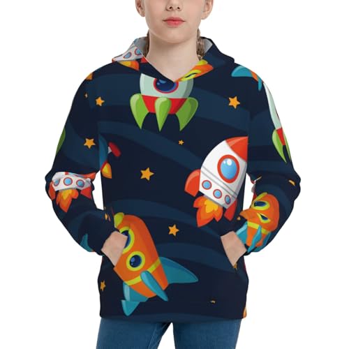 Spaceships and Stars Kid Hoodies Boys Sweatshirts Girls Pullover with Pocket