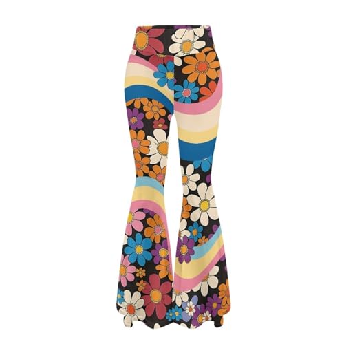Srengjodk 70s Disco Outfits for Women Stylish Hippie Pants for Party Bar Sexy Bell Bottom Leggings Breathable Leggings for Women Tummy Control 70s Hippie X-Small