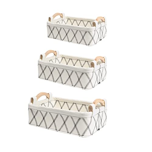 Juego de cestas de almacenamiento bohemias, 3 cajas de fieltro grandes, práctico organizador de caja con mango de madera, diseño elegante, caja de fieltro para ropa, juguetes, libros Ximan