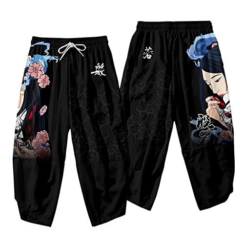 Japanese Style Kimono Pants for Men Harajuku Harem Pants Vintage Loose Elastic Waist Trousers Streetwear