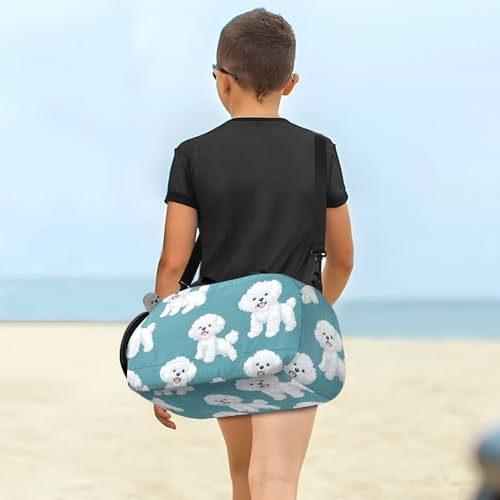 Duffle Bag for Boys or Girls with Shoes Compartment, White Dogs Animal Sports Travel Bag Overnight4