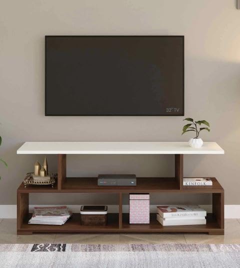 TV Unit Wall Mounted TV Unit Wall TV Cabinet with Shelves Display Unit for Living Room, Set Top Box Stand Ideal for up to 32" inches (Brown & White)-image-13
