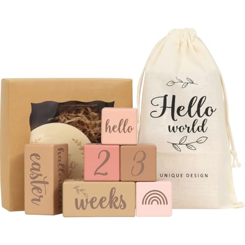 §&∞&COCO 月齢フォト マンスリーカード 天然木製素材 ギフトBOX付き ウッドブロック 出産祝い ニューボーンフォト マタニティフォト メモリアル 成長記録 収納袋付き (Bセット)