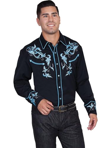 Scully Black Embroidered Men's Long Sleeve Snap Front Shirt P-844