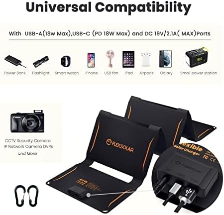 FlexSolar Chargeurs Solaires Portables 40 W, USB puissance d'Urgence ETFE Panneaux Pliables IP67 étanche Camping Randonnée pour Téléphones, Ventilateurs, Lampes de Poche - 2