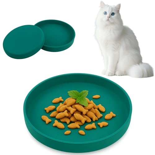 2er Set 15cm Katzennapf Silikon mit Reinigungstuch – Flacher Futternapf Katze für Kitten & Reisen, Fressnapf Katze klein, mit Bürste leicht zu...