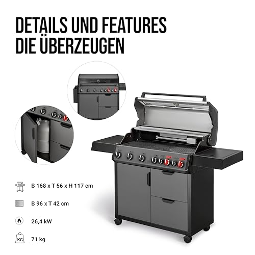 Enders Gasgrill Hyde 6 SIKR Turbo, 6-Brenner aus Edelstahl für kraftvolles direktes und indirektes Grillen, 800 °C Turbo Zone, Switch Grid, Infarot-Backburner und Seitenkocher #8044