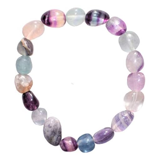 CHARGED Rainbow Fluorite Crystal Bracelet Tumble Polished Stretchy + Selenite Heart Charging Crystal Included Increase Clarity & Focus, Remove Energy Blocks & Cleanse Your Aura) HEALING ENERGY)