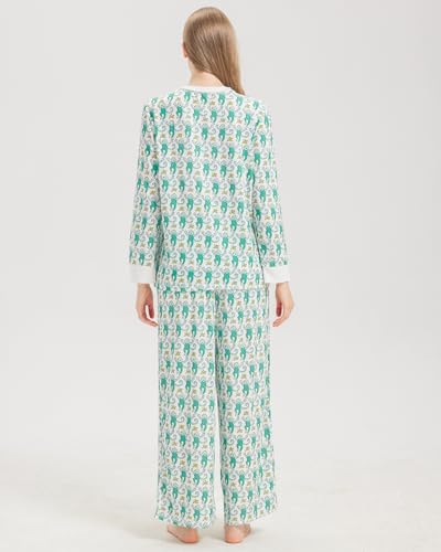 Womens Henley Pajamas Set 2 Piece Long Sleeve Monkey Print Lounge Sets Preppy Sleepwear Pjs for Vacation Party3