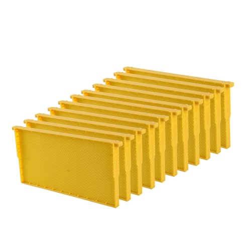 Benefitbee 10 Pack Plastic Deep Beehive Frames Pre-Carved Langstroth Brood Frames Yellow