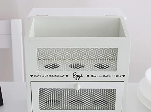 Marco Paul White Wooden Egg House Shabby Chic Egg Holder Cream Food Storage Cupboard Rustic Kitchen Box for up to 6 Eggs