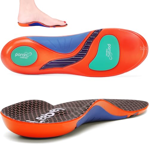 Leebey Orthopädische Einlegesohlen Herren Damen Weich Fußgewölbestütze Einlagen Komfort Arch Support Schuheinlagen für Plattfuß Plantar Fersensporn Fußschmerz Fasciitis Orange 41-42 EU