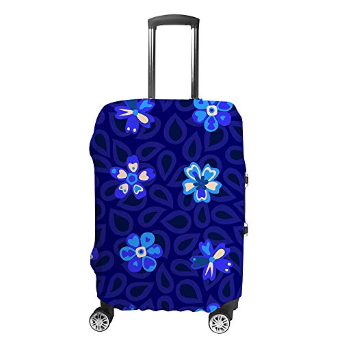 Housse de valise fleurie bleue élastique et lavable pour bagage