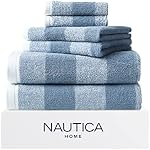 Nautica - Serviettes de bain, très absorbantes & Essentiels de salle de bains doux, certifié Oeko-Tex (Oak Lake Blue, 6-Piece)