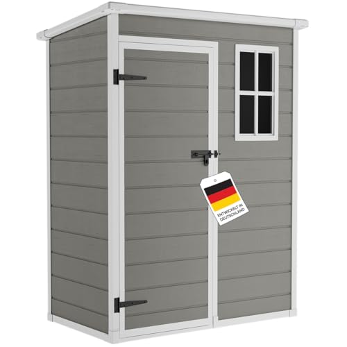 STEELSØN Novara Gerätehaus – Gartenschuppen mit Pultdach & Fenster – Gartenhaus 192x92x151 cm (HxTxB) – Geräteschuppen aus Kunststoff in Grau – Gartenhütte wetterfest & rostfrei – Schuppen