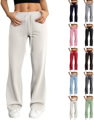 Flare Leggings for Women Y2K Drawsting High Waisted Yoga Sweatpants Fleece Workout Wide Leg Sweatpants with Pockets
