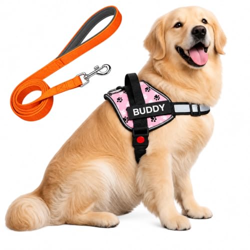 Image of Pink Paw Dog Vest Harness with Leash, No Pull & Reflective