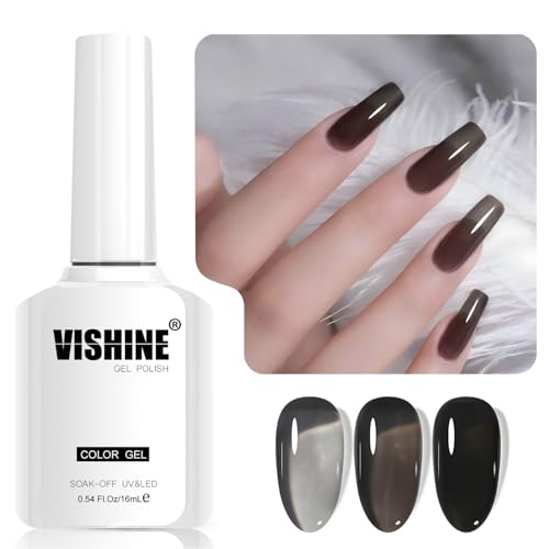 Vishine Black Jelly Gel Nail Polish, 16ml Sheer Translucent Netural Soak Off Gel Polish, UV LED Lamp Cure for Nail Art DIY at Home, L289 Transparent Black