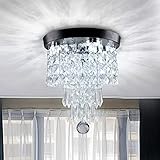 Modern Crystal Chandelier Mini LED Chandelier Flush Mount Ceiling Light Chandeliers Lighting Fixture for Dining Room Bedroom Hallway Living Room Bathroom(Black White Light)