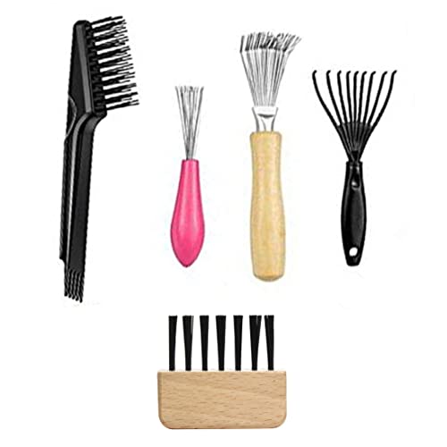 Juego de 5 Herramientas de Limpieza de Cepillo de, Limpiador de cepillos de doble cara,Cepillo de limpieza de peine y limpiador de cepillos para el cabello con rastrillo de alambre metálico