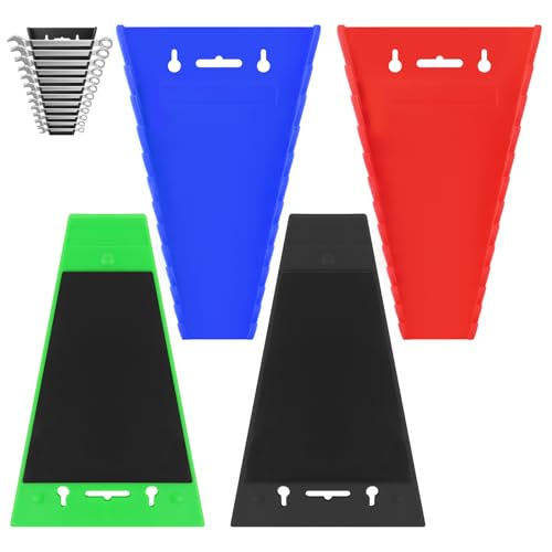 Faankiton 4 Stück Magnetischer Schraubenschlüssel-Organizer, Magnetischer Schraubenschlüsselhalter, ABS-Schraubenschlüsselhalter mit 12 Steckplätze, SAE (1/4-1/16 Zoll) und Metrisch (6-24 mm)
