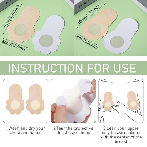 40 Pcs Nipple Covers, Disposable Nipple Pasties Breast Lift Tape for Women Breathable Invisible Non-Woven Fabrics Nipple Coverings Stickers Large Reusable Breast Tape Beige2