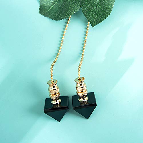 Image of Ceiling Fan Pull Chain, Fan Pulls Set with Connector, 2 Pack Crystal Black Pyramid Fan Pull Extension for Light Fan Chain