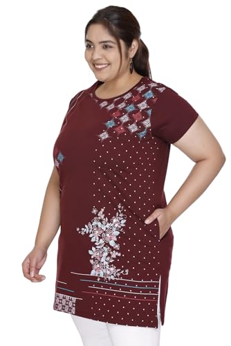 Image of Women Printed Cotton Tshirt with Side Slits & Pocket