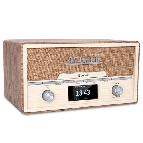 Denver Radio Dab Lecteur CD - Radio Vintage - Bluetooth - 20 Stations préréglées - Dab/FM/AUX - MDA525LW