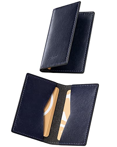 Image of VULKIT Leather Business Card Holder 2 Sided Slim Business Name Card Organizer for Men or Women, Up to hold 20 cards (Vintage Navy)