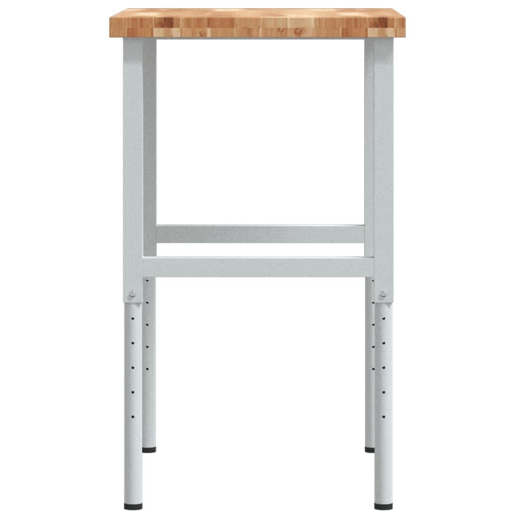 Banco de trabajo de madera maciza de acacia con estructura de metal pulverizada regulable en altura, 80 x 60 x (73-99,5) cm, mesa de trabajo rectangular para taller, garaje, sala de ocio con