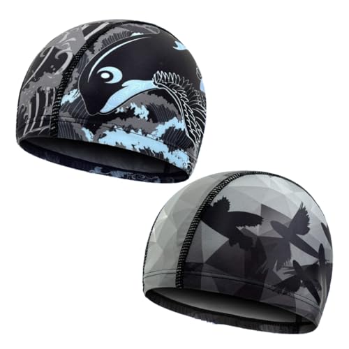 2 Pieza Gorros de natación para Hombres y Mujeres, Unisex Gorro de Natación Piscina Mujer y Hombre Gorro de Piscina para Pelo Largo y Corto Gorros de Baño Impermeable Suave y Cómodo