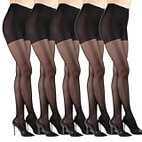LXEASYGO 5 Pairs 30D Sheer Tights for Women Black High Waist Tights with Reinforced Toes Run Resistant Women's Control Top Pantyhose (UK, Alpha, XL, Regular, Regular, Black)