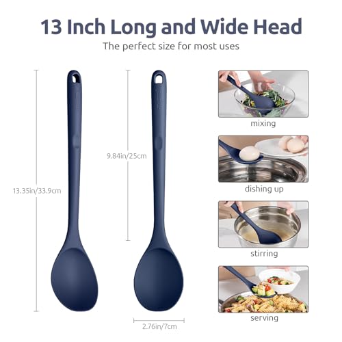 Image of U-Taste Silicone Cooking Spoon, 13.3 inch Long Large Mix Spoon, Midnight Blue