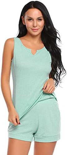 Ouyilu Women's Modal Strap Cami Pajama Shorts Set Lace Camisole Set Sexy Nightwear Light Blue