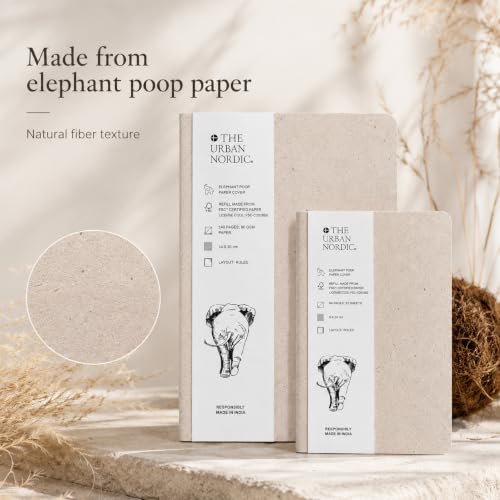 Image of I Set of 2- Large (160 Pages) and Mini (64 Pages) Size Elephant Poop Paper Cover Notebook Pack I 80 GSM Ruled Pages- FSC Certified Eco-Friendly I Gifts for Him Her