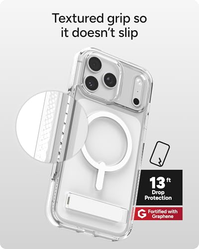 Image of ZAGG Santa Cruz Snap Case with Kickstand for iPhone 17 Pro Max - White, Drop Protection (13ft /4m), MagSafe Charging Compatible, ClearGuard Anti-Yellowing Technology, Scratch Resistant Phone Case