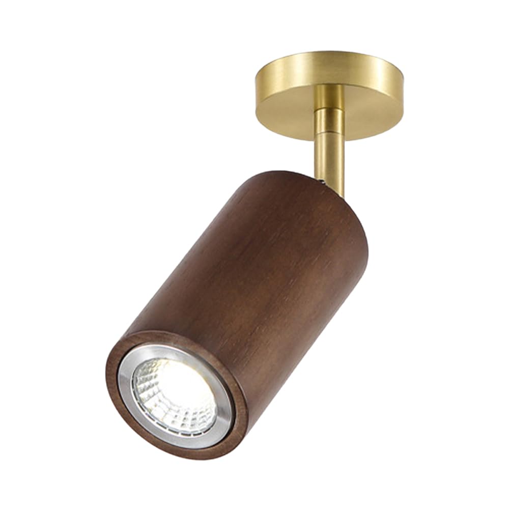 BHGFYXBS Adjustable Semi-Flush Ceiling Spotlight, 180° Rotating Directional Light, Wood Ceiling Spotlights Modern Indoor Fixtures For Hallway Porch Entryway - E27 Socket,Brown-1light